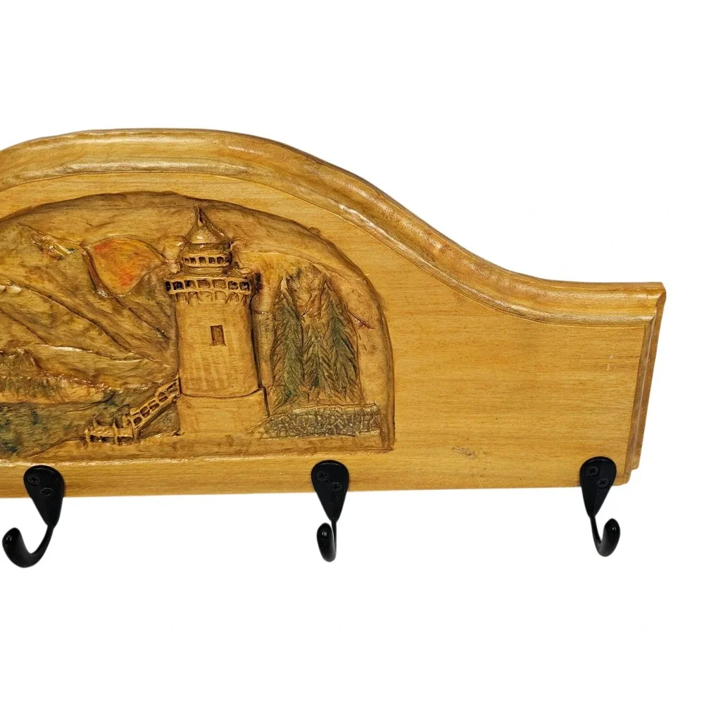 Vintage Lighthouse Scenic Wood Wall Mount Key Holder‎ Rack Hooks Coastal Decor